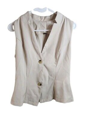 Women’s Beige Sleeveless Blazer Vest Small Tailored Button Front Minimalist Top